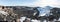 Panoramic view across the crater at the top of Kilimanjaro taken from close to Uhuru Peak