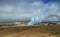 Panoramic view of active Kilauea volcano crater