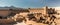 Panoramic view of an adobe castle Rayen under mountain Haraz, Iran