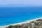 Panoramic view of Agios Ioanis beach with blue waters, Lefkada, Greece
