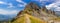 Panoramic view of Aiguilles de Chabrieres in Summer. Ecrins National Park, Hautes-Alpes, Alps