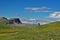 Panoramic view of the airfield with a horse meadow