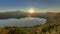 Panoramic view of Albano Lake coast at sunrise timelapse, Rome Province, Latium, central Italy