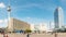 Panoramic view of Alexanderplatz square with famous TV tower and crowds of people