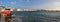 Panoramic view along waterfront on greek island Mykonos