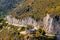 Panoramic view of Alpes rocky coastline with Avenue Bella Vista route at Mediterranean Sea seen from town of Eze in France