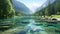 Panoramic view of alpine lake in the italian alps