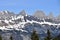 Panoramic view on Alps from tourist path heading directly towards to Murg lakes