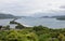 Panoramic view on Amanohashidate `Heaven Brigde` with Miyazu Bay and Islands in a green Landscape. Miyazu, Japan, Asia.