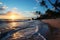 Panoramic view of an amazing beach landscape at sunset in Maldives