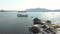 Panoramic view from Ambrai Ghat over Lake Pichola and Taj Lake Palace in Udaipur, Rajasthan, India - Aerial Panoramic shot