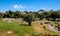 Panoramic view of ancient Athenian Agora archeological area with ruins of Metroon, Temple of Ares, Odeon of Agrippa and Gymnasium