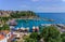 Panoramic view of Antalya Old Town port. Antalya, Turkey.