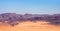 Panoramic view of the Arava valley: the border between Israel to the west and Jordan to the east and Wadi Rum drainage area