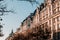 Panoramic view of architectural details of facade in Paris