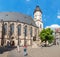 Panoramic view of Architecture and Facade of St. Thomas Church Thomaskirche in Leipzig. Travel