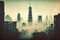 panoramic view of asian metropolis with high tower in fog retro city landscape