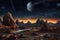 panoramic view of asteroids landscape with starry backdrop