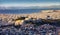 Panoramic view of Athens city from Lycabettus hill at sunrise To Acropolis, Greece