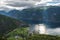 Panoramic view of Aurlandsfjord from Stegastein viewpoint in Sogn og Fjordane county of Norwey