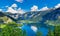 Panoramic view on Austrian mountains Alps lake