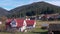 Panoramic view of the Autumn Carpathian Mountains, Cottage Houses on a Sunny Day