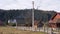 Panoramic view of the Autumn Carpathian Mountains, Cottage Houses on a Sunny Day