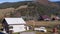 Panoramic view of the Autumn Carpathian Mountains, Cottage Houses on a Sunny Day