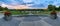 Panoramic view of Baker park overlooking bowness park, sunset sky and bow river in the city of Calgary, Canada