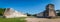 Panoramic view of ball game court juego de pelota at Chichen Itza - Mexico