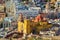 Panoramic view of Basilica of Our Lady, beautiful yellow church of the city of Guanajuato, Mexico