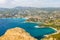 Panoramic view of bay of Cassis, Cassis town, Provence, France