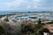 Panoramic view of the bay and marina with yachts in Greece.