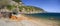 Panoramic view of the  beach with a healing spring at the Spa resort in the village of Ilia on the Greek island of Evia in Greece