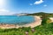 Panoramic view of the beach of Kavouri in the Voula district at south Athens Riviera, Greece
