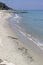 Panoramic view of beach of resort of Kallithea, Kassandra, Chalkidiki, Central Macedonia, Greece