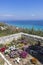 Panoramic view of beach of town of Afytos, Kassandra, Chalkidiki, Central Macedonia, Greece