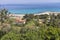 Panoramic view of beach of town of Afytos, Kassandra, Chalkidiki, Central Macedonia, Greece