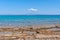 Panoramic view of beach of town of Afytos, Kassandra, Chalkidiki, Central Macedonia, Greece. Beach on the Ionian Sea