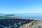 Panoramic view of the beautiful beach and seashore of Marina di Cecina, Tuscany, Italy, in the morning of a sunny summer day