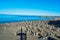 Panoramic view of the beautiful beach and seashore of Marina di Cecina, Tuscany, Italy, in the morning of a sunny summer day