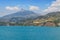 Panoramic view of the beautiful blue lago di Serre-Poncon in the