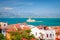 Panoramic view on beautiful city Nafplio and Bourtzi castle, Greece