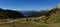 Panoramic view of beautiful dolomite mountain scenery in south tyrol / Pordoi road Pass