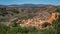 Panoramic view of a beautiful medieval village between mountains, Anento, Zaragoza.