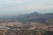 Panoramic view on beautiful mountain la rhune on atlantic coast in sunset, basque country, france