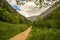 Panoramic view of the beautiful Ordesa Valley in the Pyrenees, Huesca, Spain.