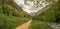 Panoramic view of the beautiful Ordesa Valley in the Pyrenees, Huesca, Spain.