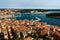 The panoramic view from the bell tower Church of St. Euphemia on the old town of Rovinj, Croatia.