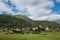 Panoramic view of Bellamonte mountain village in the summer season, Trentino, Italy